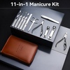 image:imageMakartt Manicure Kit Professional Nail Care Clippers Set  11 pcs Stainless Steel Tavel Women Men Fingernail Grooming Tool with Portable Black Leather CaseBrown