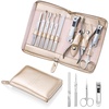 image:imageMakartt Manicure Kit Professional Nail Care Clippers Set  11 pcs Stainless Steel Tavel Women Men Fingernail Grooming Tool with Portable Black Leather CaseRosy Gold