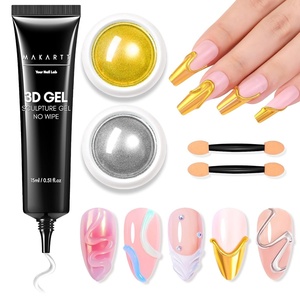 image:imageMakartt 3D Gel Nail Art 2 Pcs 15g Nail Sculpting DIY No Wipe 3D Molding Gel for Nails Decoration Manicure Sculpture NailsA05clear  chrome