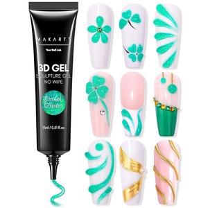 image:imageMakartt 3D Gel Nail Art 2 Pcs 15g Nail Sculpting DIY No Wipe 3D Molding Gel for Nails Decoration Manicure Sculpture NailsA12Tinsel Green