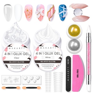 image:imageMakartt 3D Gel Nail Art Clear Solid Builder Nail Gel 4 in 1 Nonsticky for Extension Shaping Strengthen Building 3D Sculpting Hard Gels UVLED Lamp Required 15mlClear  White Starter Kit