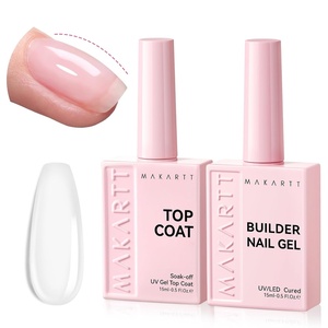 image:imageMakartt Builder Base and Top Coat Kit 2 Pcs 15ml 8in1 Clear Nail Builder with Gel Top Coat Strengthener Rubber Base Nail Glue  High Glossy for Home Manicure DIY amp Salon UV Light NeededClear Nail Builder  Top Coat