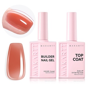 image:imageMakartt Builder Base and Top Coat Kit 2 Pcs 15ml 8in1 Clear Nail Builder with Gel Top Coat Strengthener Rubber Base Nail Glue  High Glossy for Home Manicure DIY amp Salon UV Light NeededNude Brown Nail Builder  Top Coat