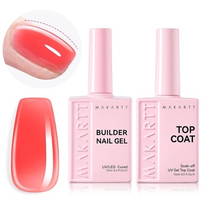 image:imageMakartt Builder Base and Top Coat Kit 2 Pcs 15ml 8in1 Clear Nail Builder with Gel Top Coat Strengthener Rubber Base Nail Glue  High Glossy for Home Manicure DIY amp Salon UV Light NeededPink Nail Builder  Top Coat