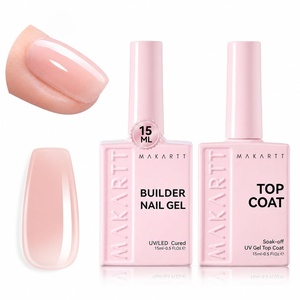image:imageMakartt Builder Base and Top Coat Kit 2 Pcs 15ml 8in1 Clear Nail Builder with Gel Top Coat Strengthener Rubber Base Nail Glue  High Glossy for Home Manicure DIY amp Salon UV Light NeededNude Nail Builder  Top Coat