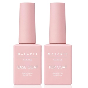 image:imageMakartt Gel Top Coat  2PCS No Wipe Top Coat Gel Nail Polish LongLasting Glossy Finish Clear Nail Polish NonYellowing Pink Bottle Soak Off with UVLED Lamp DIY Manicure Gift for WomenClear Gel Base  Top Coat  2pcs  8ml