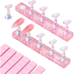 image:imageMakartt Holo Nail Stand for PressOn Nails DIY Magnetic Holder 1 Flower amp 2 Long Bases 10 Nail Stands for Gel Curing Beginners Practice Nail Tech amp Creators Display Nails Clear Pink 48 PuttyHolo Clear Pink Stands with Pink Base