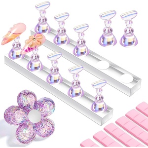 image:imageMakartt Holo Nail Stand for PressOn Nails DIY Magnetic Holder 1 Flower amp 2 Long Bases 10 Nail Stands for Gel Curing Beginners Practice Nail Tech amp Creators Display Nails Clear Pink 48 PuttyHolo Purple Stands with Clear Base