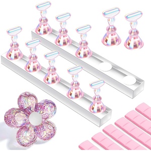 image:imageMakartt Holo Nail Stand for PressOn Nails DIY Magnetic Holder 1 Flower amp 2 Long Bases 10 Nail Stands for Gel Curing Beginners Practice Nail Tech amp Creators Display Nails Clear Pink 48 PuttyHolo Pink Stands with Clear Base