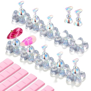 image:imageMakartt Holographic Nail Stand for PressOn Nails DIY Magnetic Holder 2 Pink Glitter Bases Presson Stand for Gel Curing Beginners Practice Skills Salon Nail Tech amp Content Creators Display NailsClearFlower Base