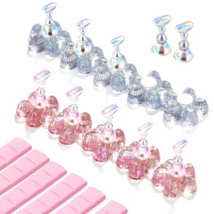 image:imageMakartt Holographic Nail Stand for PressOn Nails DIY Magnetic Holder 2 Pink Glitter Bases Presson Stand for Gel Curing Beginners Practice Skills Salon Nail Tech amp Content Creators Display NailsPinkclearflower Base