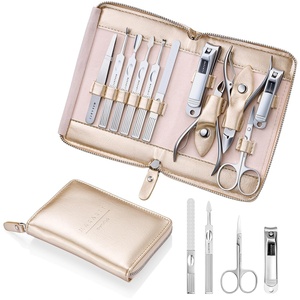 image:imageMakartt Manicure Kit Professional Nail Care Clippers Set  11 pcs Stainless Steel Tavel Women Men Fingernail Grooming Tool with Portable Black Leather CaseRosy Gold