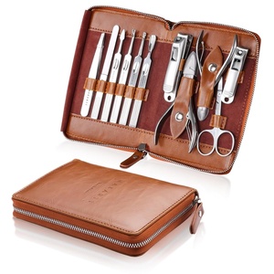 image:imageMakartt Manicure Kit Professional Nail Care Clippers Set  11 pcs Stainless Steel Tavel Women Men Fingernail Grooming Tool with Portable Black Leather CaseBrown