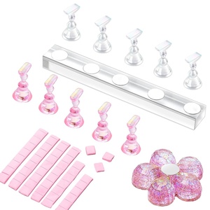 image:imageMakartt Press on Nails Stand Clear and Pink Nail Holder for Painting Nails Stands for Art Display Practice Magnetic Clear Glitter Flower Fake Holders with Reusable Adhesive Putty for Home Salon DIYAurora ClearPink