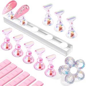 image:imageMakartt Press on Nails Stand Clear and Pink Nail Holder for Painting Nails Stands for Art Display Practice Magnetic Clear Glitter Flower Fake Holders with Reusable Adhesive Putty for Home Salon DIYPinkClear