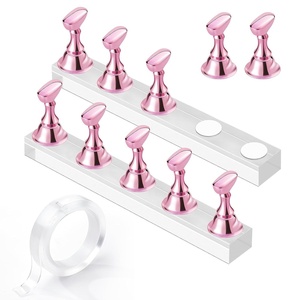 image:imageMakartt Press on Nails Stand Clear and Pink Nail Holder for Painting Nails Stands for Art Display Practice Magnetic Clear Glitter Flower Fake Holders with Reusable Adhesive Putty for Home Salon DIYPink10pcs