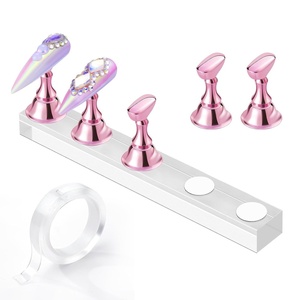 image:imageMakartt Press on Nails Stand Clear and Pink Nail Holder for Painting Nails Stands for Art Display Practice Magnetic Clear Glitter Flower Fake Holders with Reusable Adhesive Putty for Home Salon DIYPink5pcs