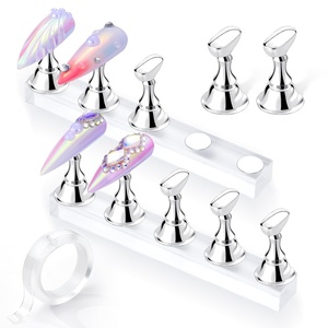 image:imageMakartt Press on Nails Stand Clear and Pink Nail Holder for Painting Nails Stands for Art Display Practice Magnetic Clear Glitter Flower Fake Holders with Reusable Adhesive Putty for Home Salon DIYSilver