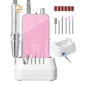 image:imageMakartt Professional Nail Drill  35000RPM Electric Nail File with 60W Coreless Motor 2 in 1 Desktop amp Portable Rechargeable E File with Drill Bits and LCD Display Nouvella PurplePink Nouvella