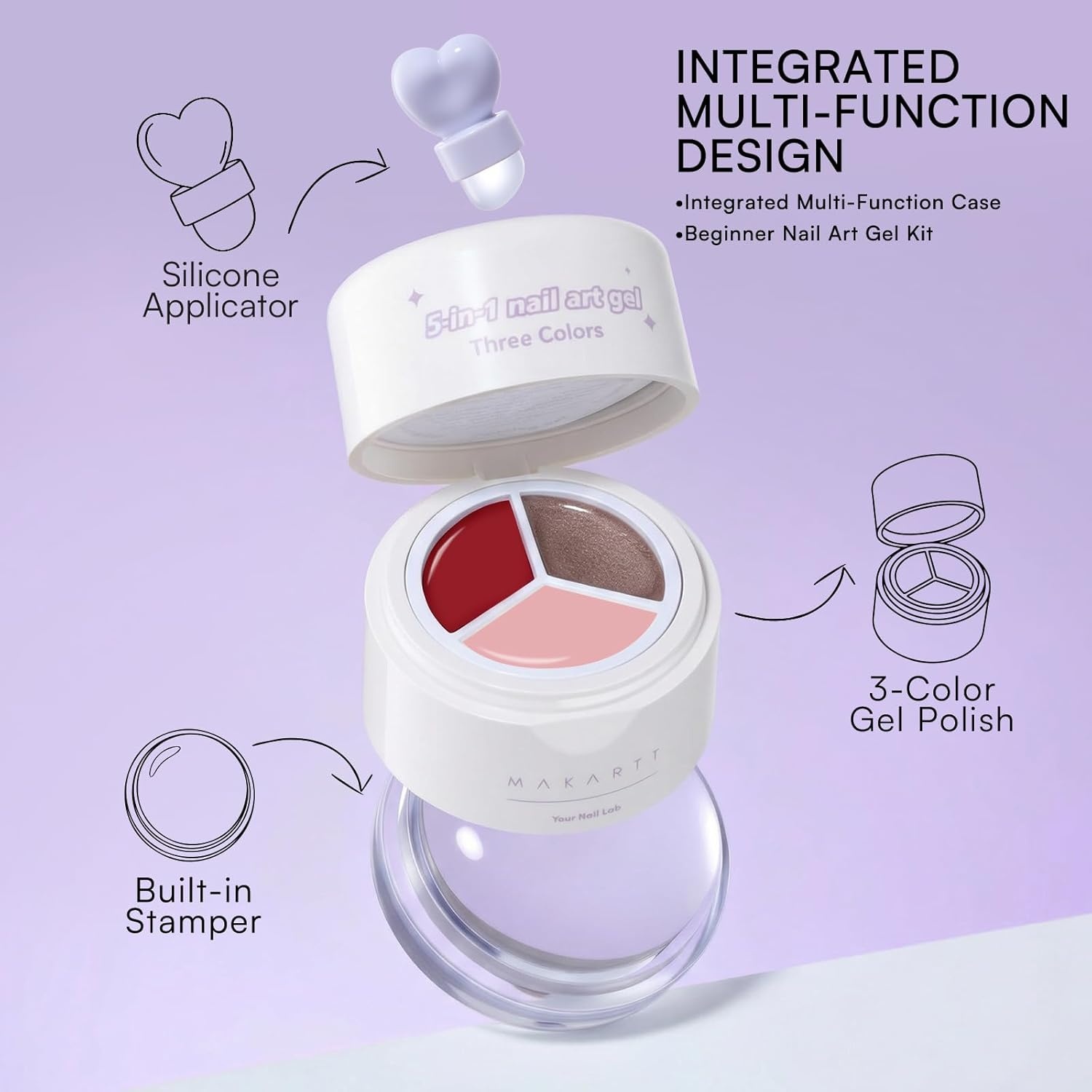 image:imageMakartt ColorPot 5in1 Nail Art Gel 3 Colors Gel Nail Polish No Wipe with Nail Stamp for Stamping Ombre Patting Painting Sculpting amp French Tips with Silicone Head for Manicure Home DIY SalonBerry Ribbon