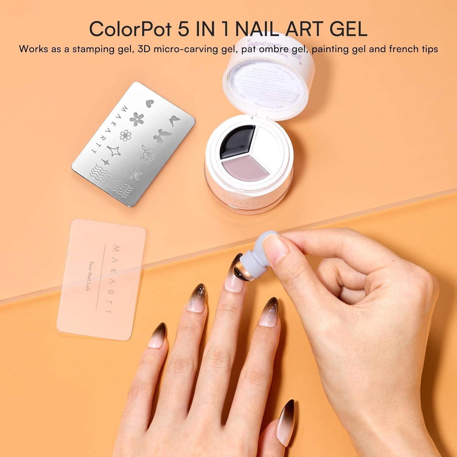 image:imageMakartt ColorPot 5in1 Nail Art Gel 3 Colors Gel Nail Polish No Wipe with Nail Stamp for Stamping Ombre Patting Painting Sculpting amp French Tips with Silicone Head for Manicure Home DIY SalonBoba Cream