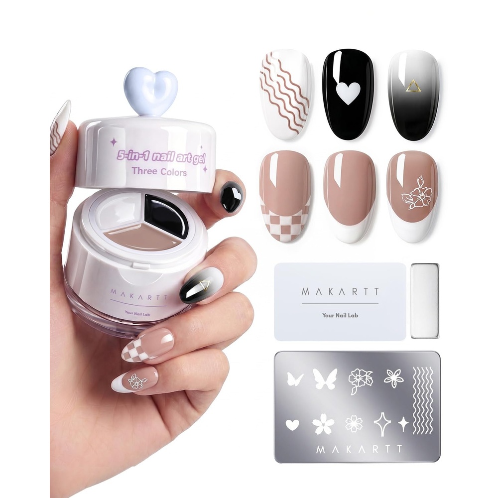 image:imageMakartt ColorPot 5in1 Nail Art Gel 3 Colors Gel Nail Polish No Wipe with Nail Stamp for Stamping Ombre Patting Painting Sculpting amp French Tips with Silicone Head for Manicure Home DIY SalonBoba Cream