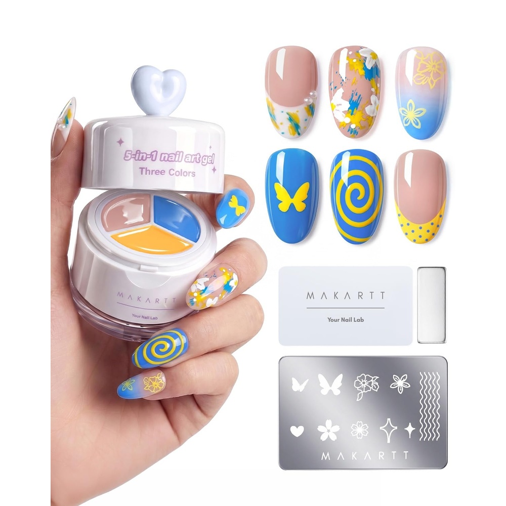 image:imageMakartt ColorPot 5in1 Nail Art Gel 3 Colors Gel Nail Polish No Wipe with Nail Stamp for Stamping Ombre Patting Painting Sculpting amp French Tips with Silicone Head for Manicure Home DIY SalonSweet Shock