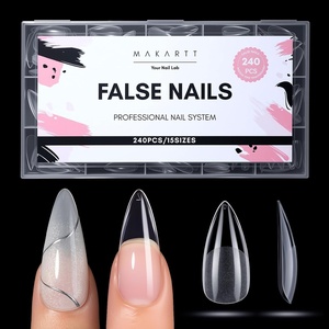image:imageMakartt Medium Sharp Almond Nail Tips Hybrid Almondetto Shape 15 Sizes Clear Full Cover Fake Nails Extension 240PCS Half Matte Soft Gel Tips for DIY Nail Lovers Presson Creators Salon Supplies240 PCSMedium Stiletto Almond