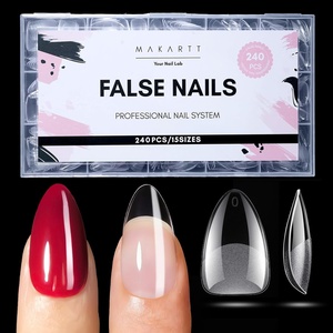 image:imageMakartt Medium Sharp Almond Nail Tips Hybrid Almondetto Shape 15 Sizes Clear Full Cover Fake Nails Extension 240PCS Half Matte Soft Gel Tips for DIY Nail Lovers Presson Creators Salon Supplies240 PCSShort Almond