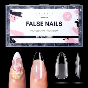 image:imageMakartt Medium Sharp Almond Nail Tips Hybrid Almondetto Shape 15 Sizes Clear Full Cover Fake Nails Extension 240PCS Half Matte Soft Gel Tips for DIY Nail Lovers Presson Creators Salon Supplies240 PCSMedium Almond