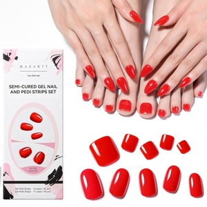 image:imageMakartt Semi Cured Gel Nail Strips Kit 2 Packs  Real Gel HEMA amp TPO Free 16 Sizes AntiLift Fit UV Light Required Salon Quality Long Lasting Includes DualEnded Tool amp Prep Kit Crystal ClearClassic Red Hf