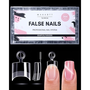 image:imageMakartt Short Duck Nail Tips 504 PCS 15 Sizes with 556575 Clear Full Cover Flare Nails for PressOns DIY PMMA Soft Gel Wide Nail Tips for French 3D Nails Design Salon Home Manicure SuppliesA504 PCShalf cover short square