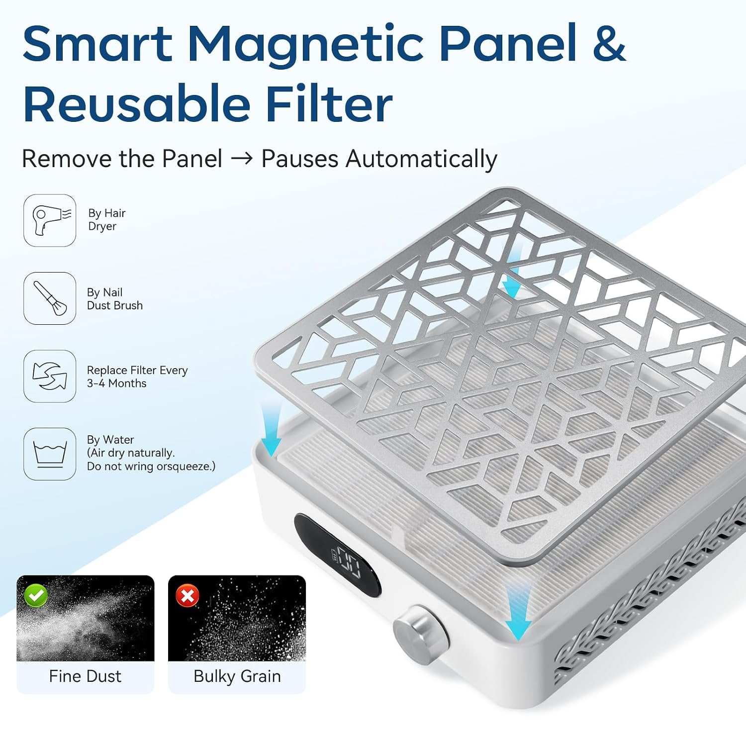 image:imageMakartt HEPA Replacement Filter  for DACCAL Nail Dust Collector 2 Pack  Reusable Nail Dust Collector filter Captures 99 Nail Dust Easy clean with hair dryer For nail dust collector vacuum WhiteRechargeable Nail Dust CollectorDACCAL