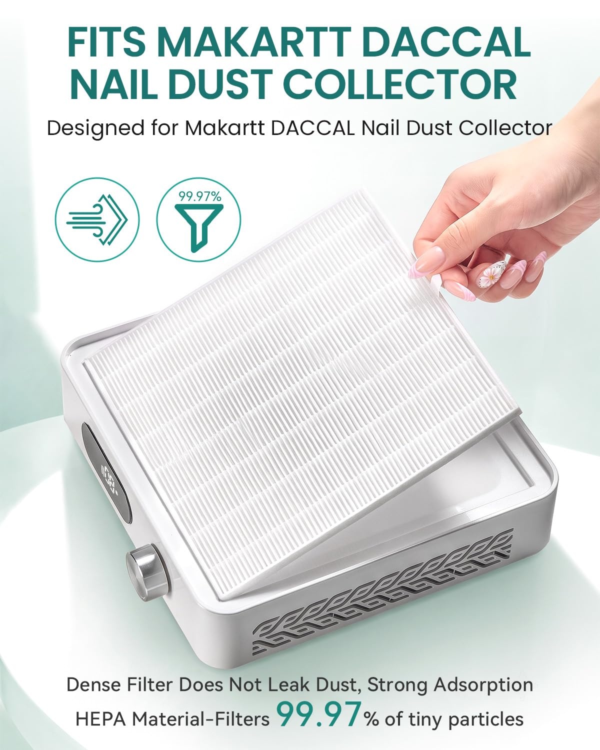 image:imageMakartt HEPA Replacement Filter  for DACCAL Nail Dust Collector 2 Pack  Reusable Nail Dust Collector filter Captures 99 Nail Dust Easy clean with hair dryer For nail dust collector vacuum WhiteWhite